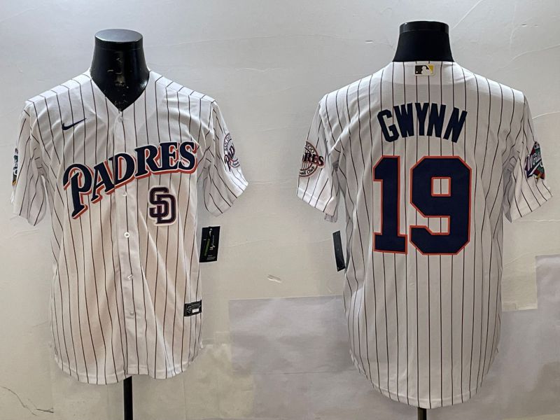 Men San Diego Padres #19 Gwynn White Stripe Throwback Game Nike 2025 MLB Jersey style 4261->san diego padres->MLB Jersey